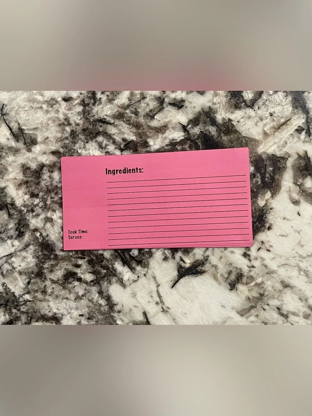 White metal Recipe box Holder with Pink Recipe Cards inside